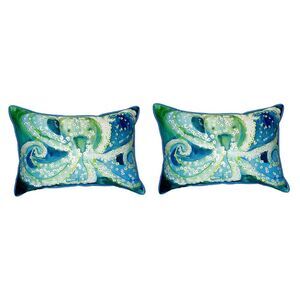 Pair of Betsy Drake Octopus Small Pillows 11 Inch X 14 Inch